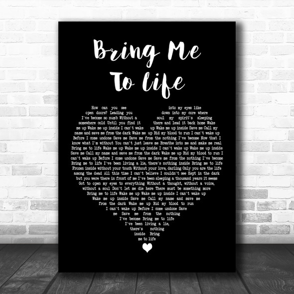 Evanescence Bring Me To Life Black Heart Song Lyric Print - Song