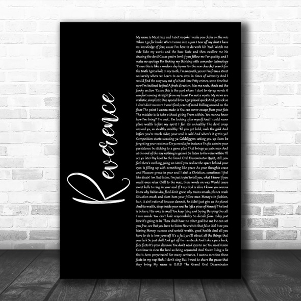 Faithless Reverence Black Script Decorative Wall Art Gift Song Lyric Print
