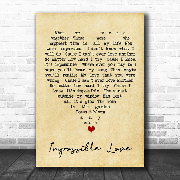 Impossible Love UB40 Vintage Heart Song Lyric Music Wall Art Print