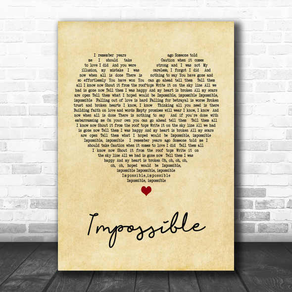 James Arthur Impossible Vintage Heart Song Lyric Music Wall Art Print