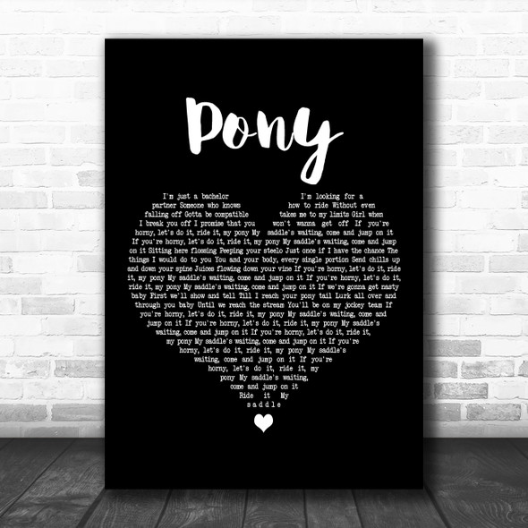 Ginuwine Pony Black Heart Decorative Wall Art Gift Song Lyric Print