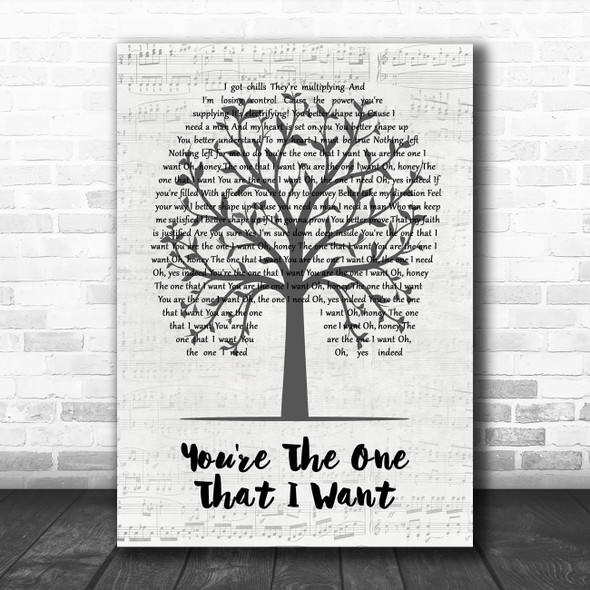 Grease You're The One That I Want Music Script Tree Decorative Gift Song Lyric Print