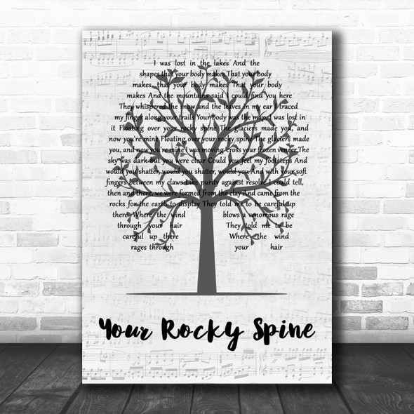 Great Lake Swimmers Your Rocky Spine Music Script Tree Decorative Wall Art Gift Song Lyric Print