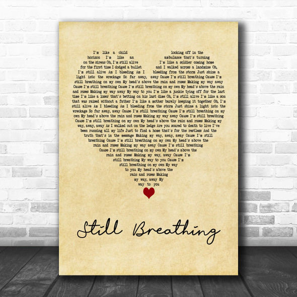 Green Day Still Breathing Vintage Heart Decorative Wall Art Gift Song Lyric Print