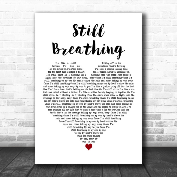 Green Day Still Breathing White Heart Decorative Wall Art Gift Song Lyric Print