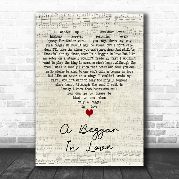 Guy Mitchell A Beggar In Love Script Heart Decorative Wall Art Gift Song Lyric Print