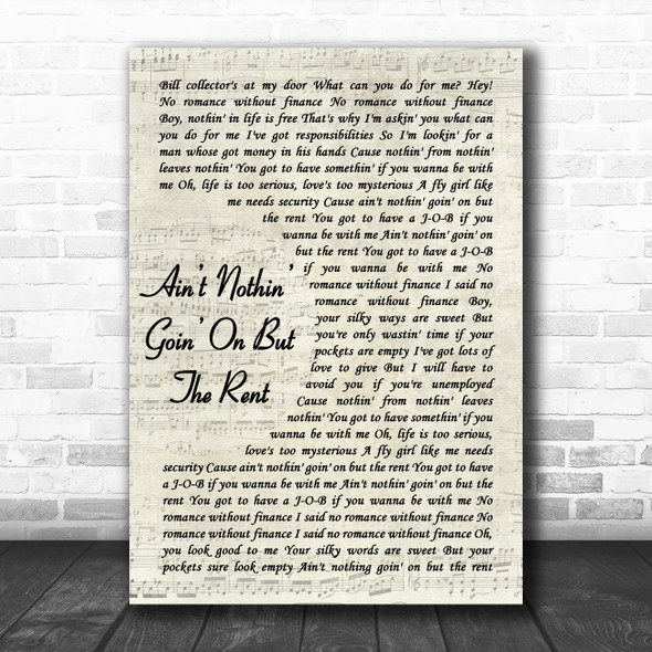 Gwen Guthrie Aint Nothin Goin On But The Rent Vintage Script Wall Art Gift Song Lyric Print