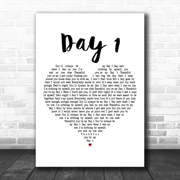 HONNE Day 1 White Heart Decorative Wall Art Gift Song Lyric Print