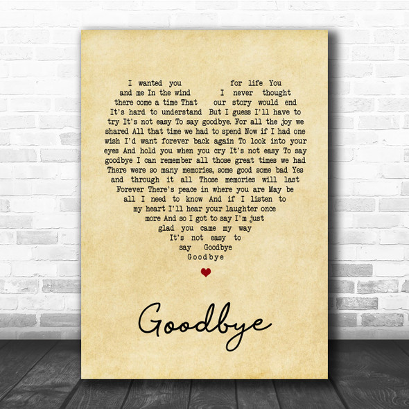 Lionel Richie Goodbye Vintage Heart Song Lyric Music Wall Art Print