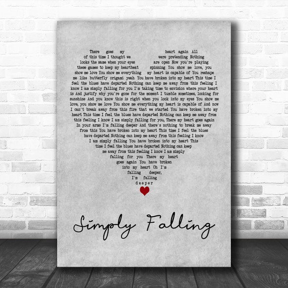 Iyeoka Simply Falling Grey Heart Decorative Wall Art Gift Song Lyric Print