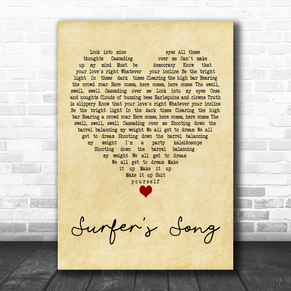 James Surfers Song Vintage Heart Decorative Wall Art Gift Song Lyric Print
