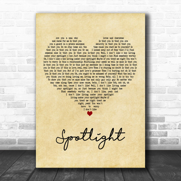 Jennifer Hudson Spotlight Vintage Heart Decorative Wall Art Gift Song Lyric Print