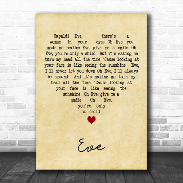 Jim Capaldi Eve Vintage Heart Decorative Wall Art Gift Song Lyric Print