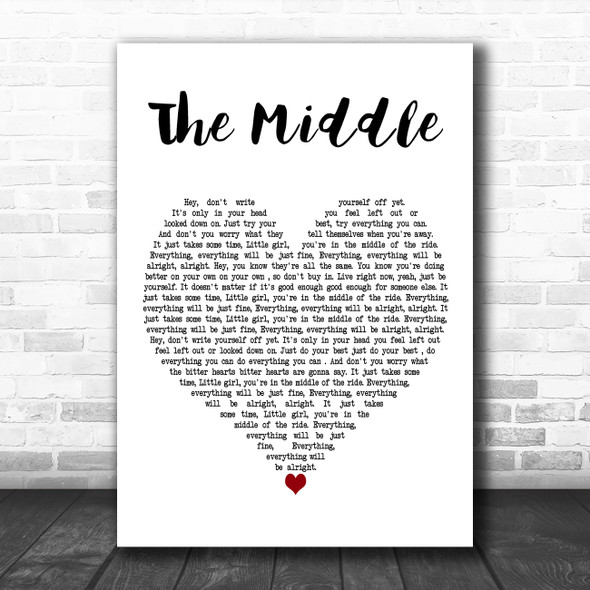 Jimmy Eat World The Middle White Heart Decorative Wall Art Gift Song Lyric Print