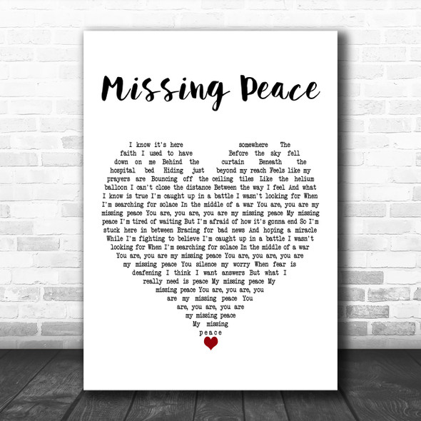 JJ Heller Missing Peace White Heart Decorative Wall Art Gift Song Lyric Print