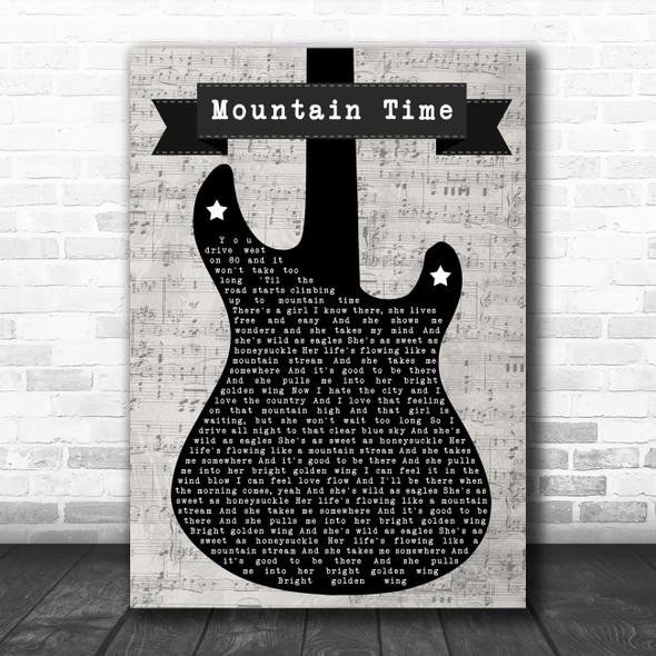Joe Bonamassa Mountain Time Electric Guitar Music Script Decorative Gift Song Lyric Print