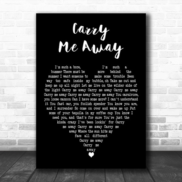 John Mayer Carry Me Away Black Heart Decorative Wall Art Gift Song Lyric Print