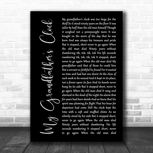 Johnny Cash My Grandfather's Clock Black Script Decorative Wall Art Gift Song Lyric Print