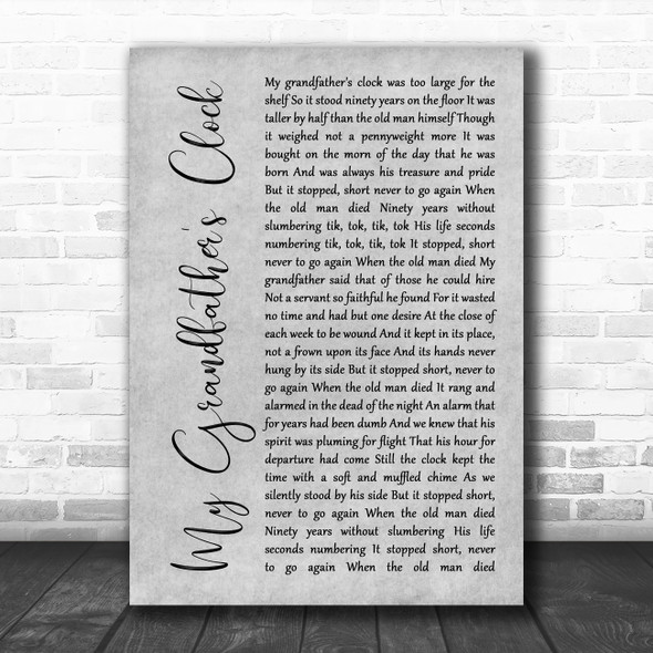 Johnny Cash My Grandfather's Clock Grey Rustic Script Decorative Gift Song Lyric Print