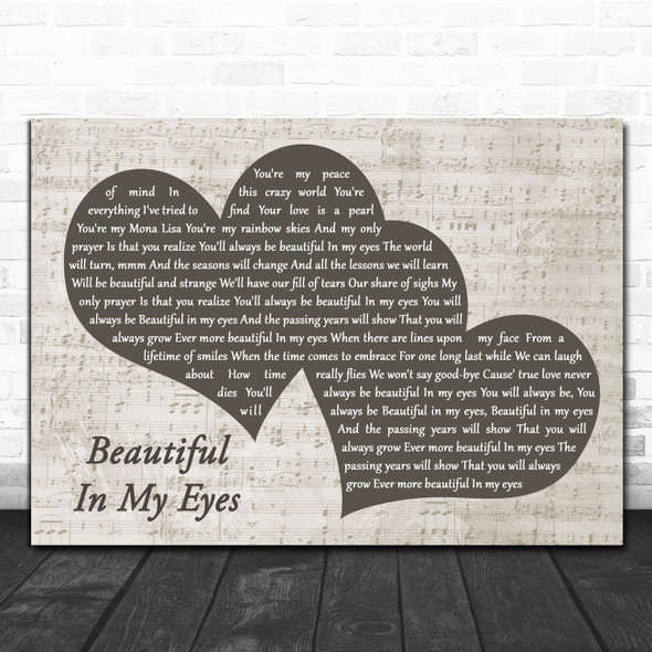 Joshua Kadison Beautiful In My Eyes Landscape Music Script Two Hearts Wall Art Song Lyric Print