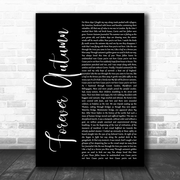 Justin Hayward Forever Autumn Black Script Decorative Wall Art Gift Song Lyric Print