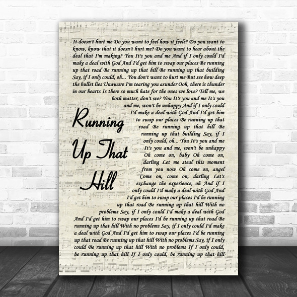 Kate Bush Running Up That Hill Vintage Script Decorative Wall Art Gift Song Lyric Print