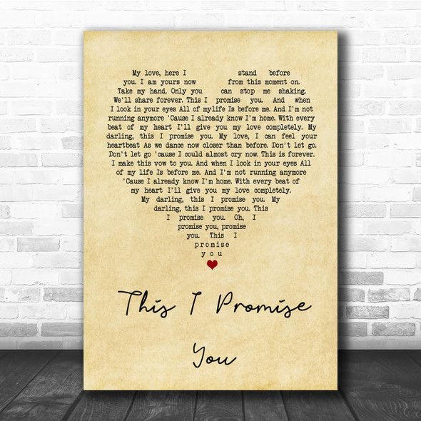 Ronan Keating This I Promise You Vintage Heart Song Lyric Music Wall Art Print