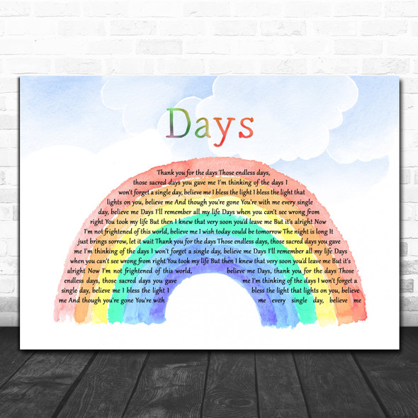 Kirsty MacColl Days Watercolour Rainbow & Clouds Decorative Wall Art Gift Song Lyric Print