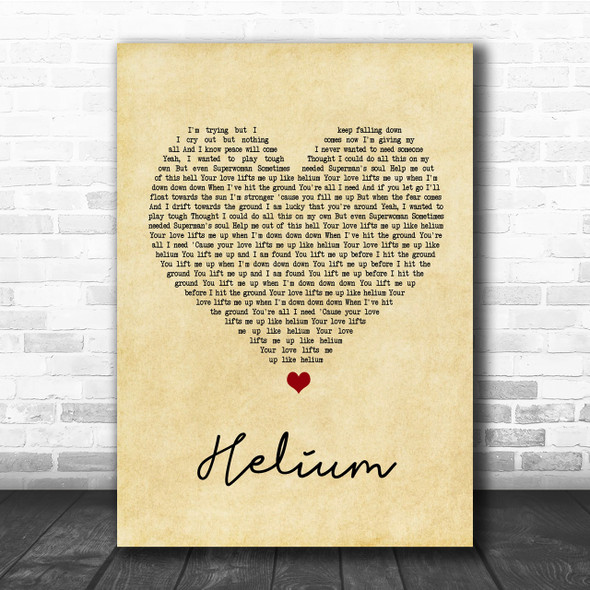 Sia Helium Vintage Heart Song Lyric Music Wall Art Print