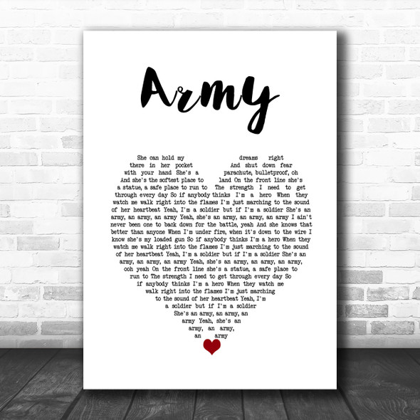 Lady Antebellum Army White Heart Decorative Wall Art Gift Song Lyric Print