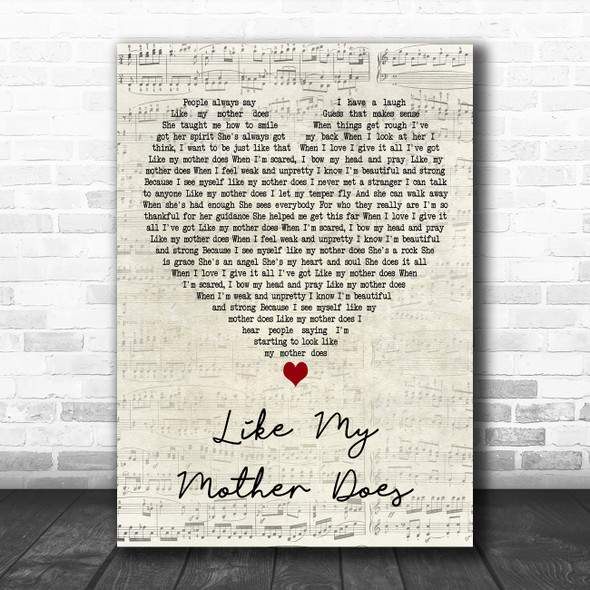 Lauren Alaina Like My Mother Does Script Heart Decorative Wall Art Gift Song Lyric Print