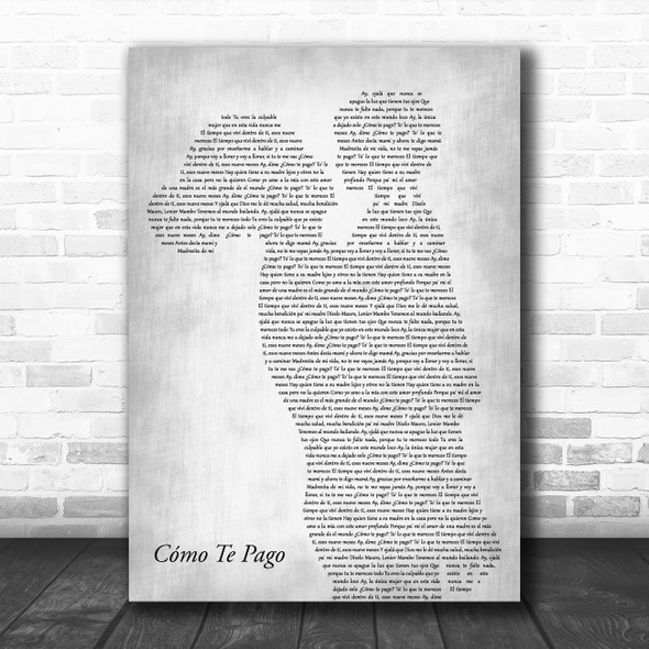 Lenier Cómo Te Pago Mother & Child Grey Decorative Wall Art Gift Song Lyric Print