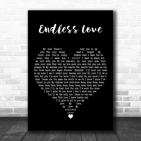 Lionel Richie & Diana Ross Endless Love Black Heart Decorative Wall Art Gift Song Lyric Print