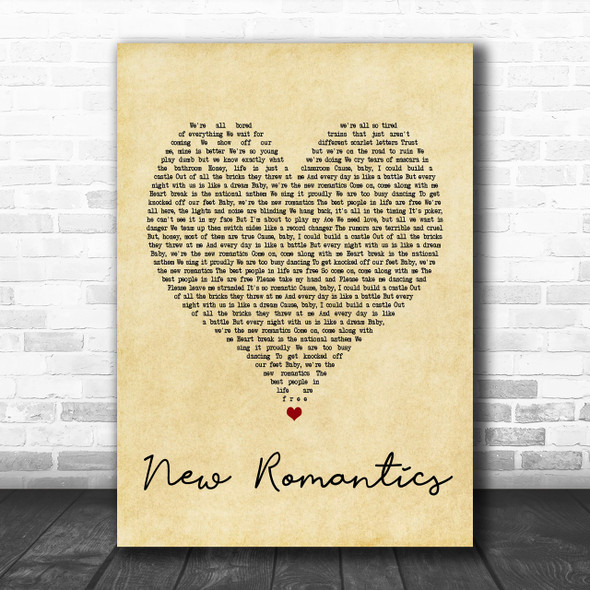 Taylor Swift New Romantics Vintage Heart Song Lyric Music Wall Art Print