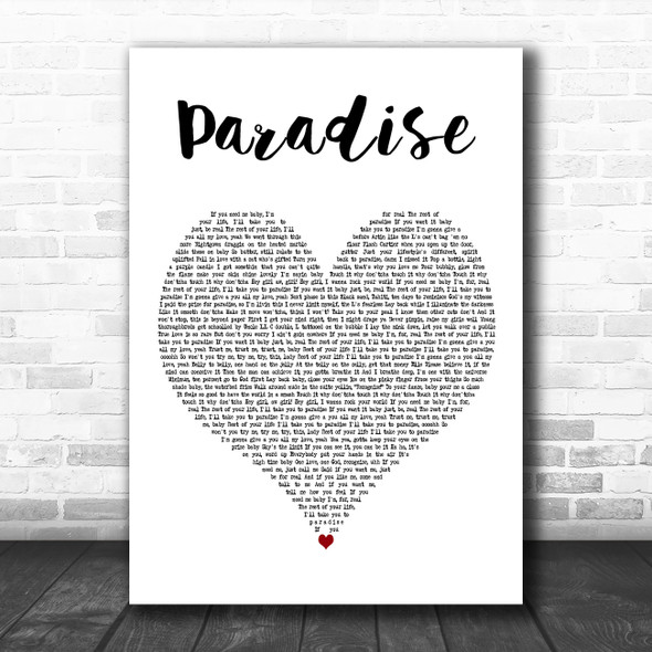 LL Cool J Paradise White Heart Decorative Wall Art Gift Song Lyric Print