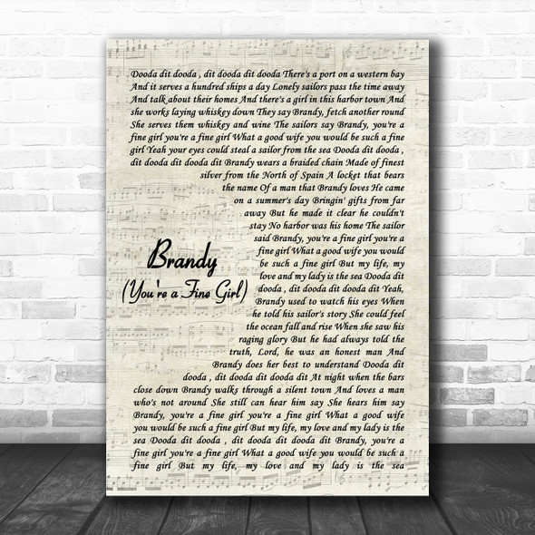 Looking Glass Brandy (You're A Fine Girl) Vintage Script Decorative Gift Song Lyric Print