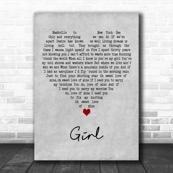 Lovedrug Girl Grey Heart Decorative Wall Art Gift Song Lyric Print
