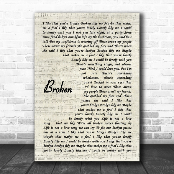 lovelytheband Broken Vintage Script Decorative Wall Art Gift Song Lyric Print