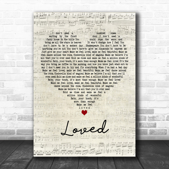 Lucy Hale Loved Script Heart Decorative Wall Art Gift Song Lyric Print