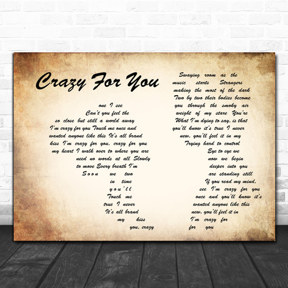 Madonna Crazy For You Man Lady Couple Decorative Wall Art Gift Song Lyric Print