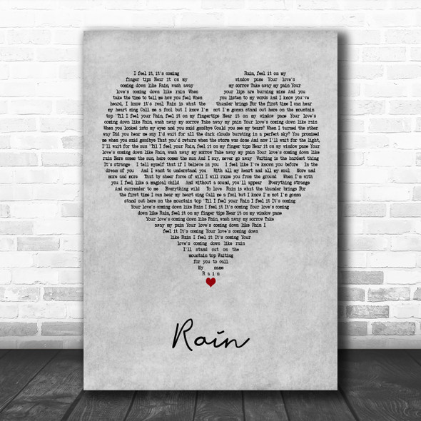 Madonna Rain Grey Heart Decorative Wall Art Gift Song Lyric Print