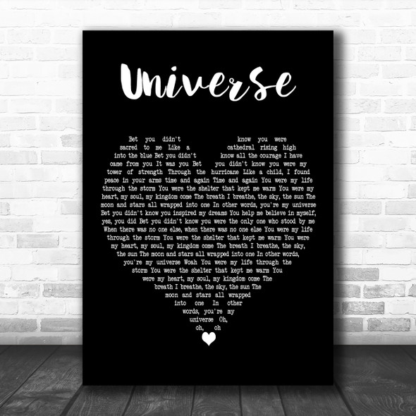 Mark Wills Universe Black Heart Decorative Wall Art Gift Song Lyric Print