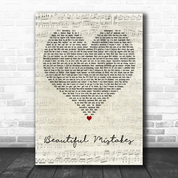 Maroon 5 & Megan Thee Stallion Beautiful Mistakes Script Heart Wall Art Song Lyric Print