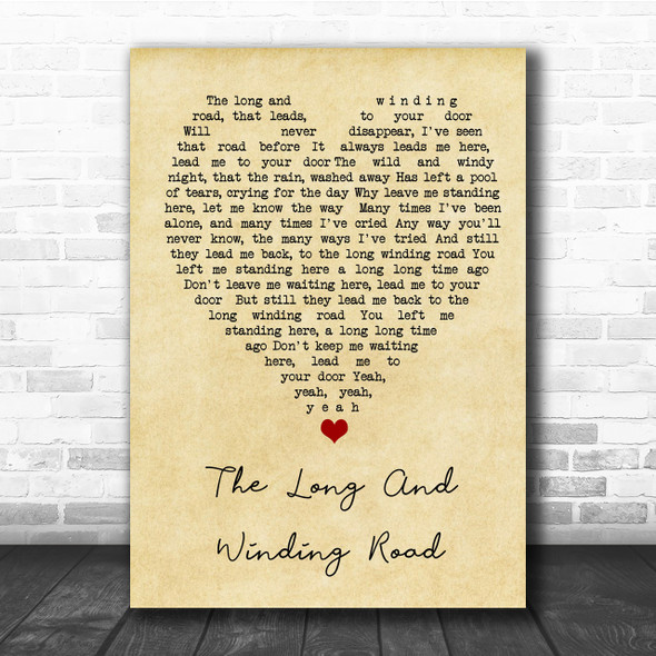 The Long And Winding Road The Beatles Vintage Heart Song Lyric Music Wall Art Print