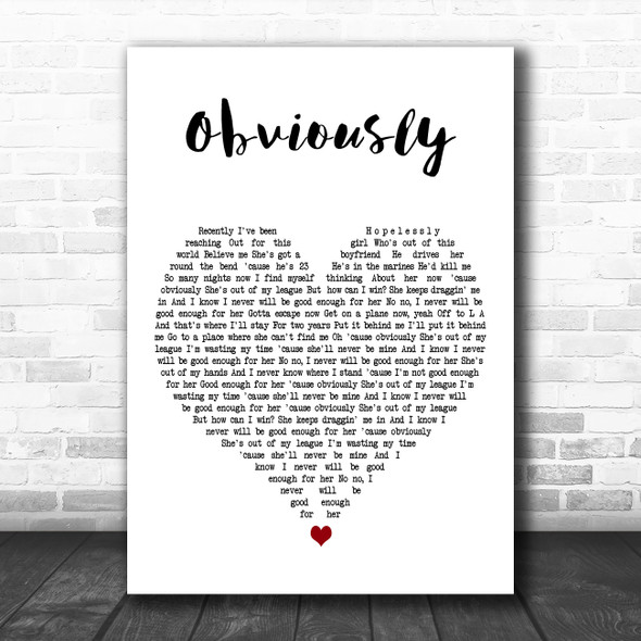 McFly Obviously White Heart Decorative Wall Art Gift Song Lyric Print