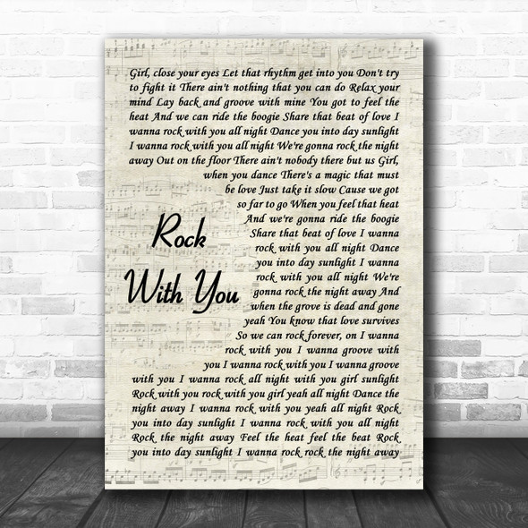 Michael Jackson Rock With You Vintage Script Decorative Wall Art Gift Song Lyric Print