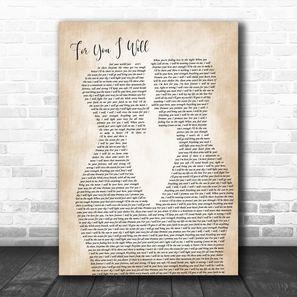 Monica For You I Will Two Men Gay Couple Wedding Decorative Gift Song Lyric Print