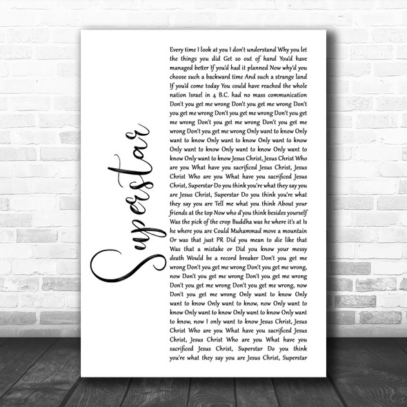 Murray Head Superstar White Script Decorative Wall Art Gift Song Lyric Print