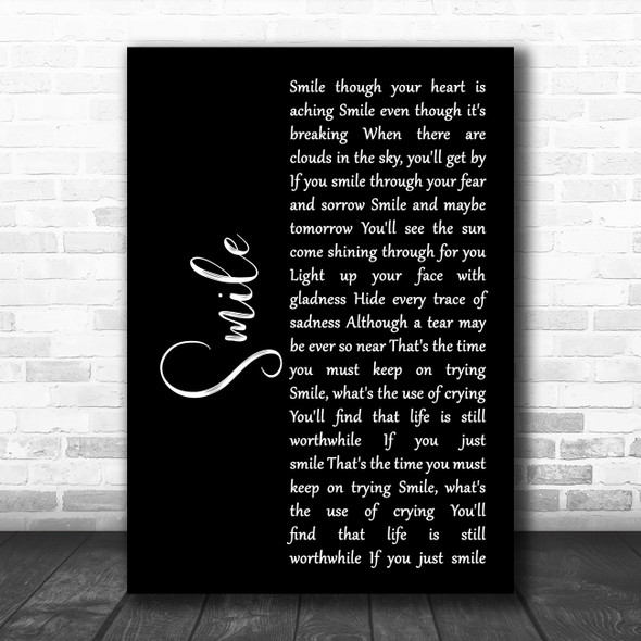 Nat King Cole Smile Black Script Decorative Wall Art Gift Song Lyric Print
