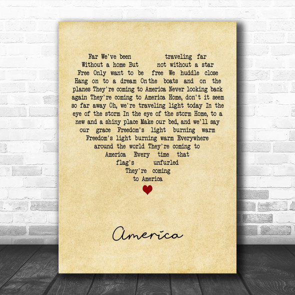 Neil Diamond America Vintage Heart Decorative Wall Art Gift Song Lyric Print